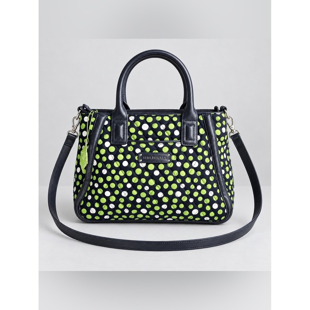 Vera Bradley Lucky Dots Trimmed Trapeze Satchel Preppy Polka Dots New